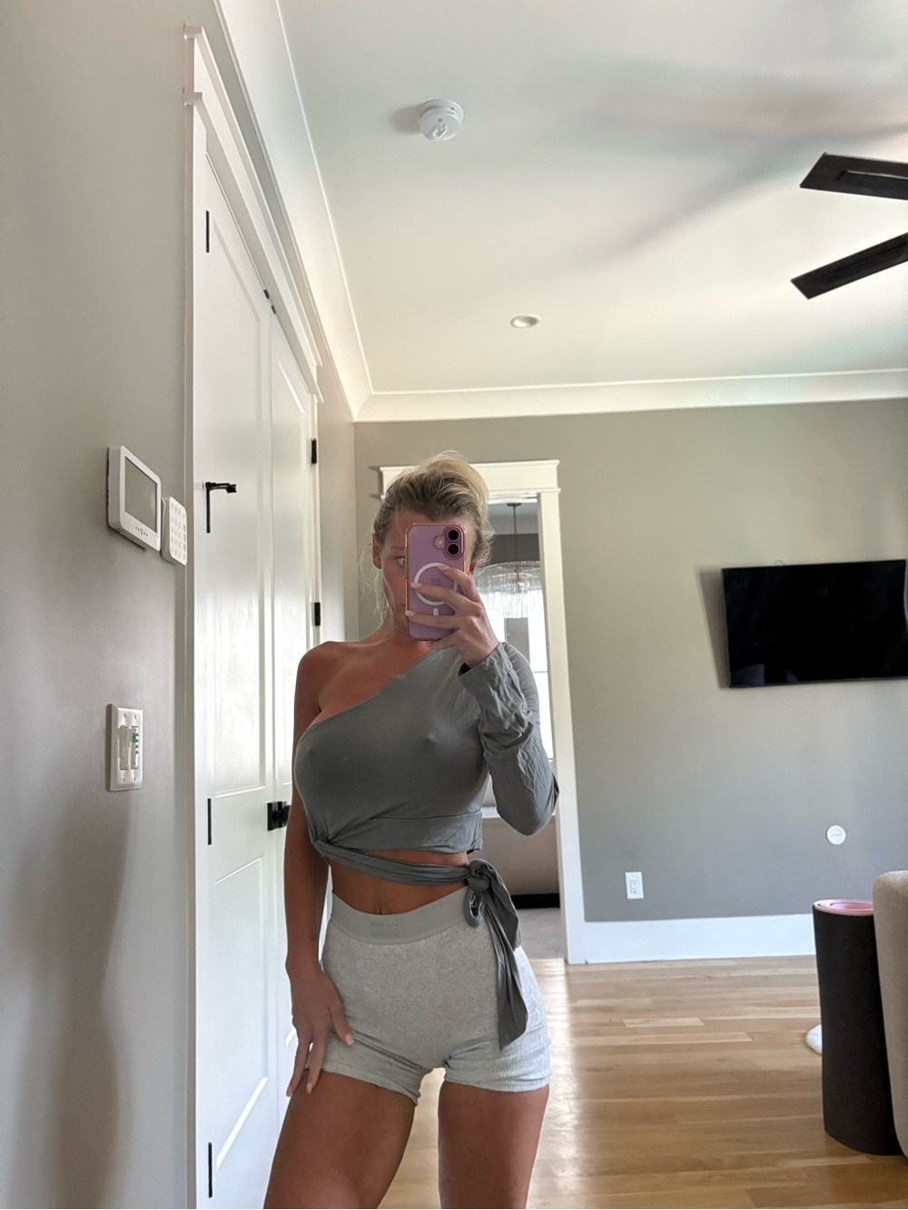 Nordstrom Gray One-Shoulder Wrap Top